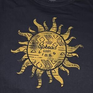 Life Is Good Shirt Womens Large Blue Crusher Tee Long Sleeve Good Vibes Sun NEW